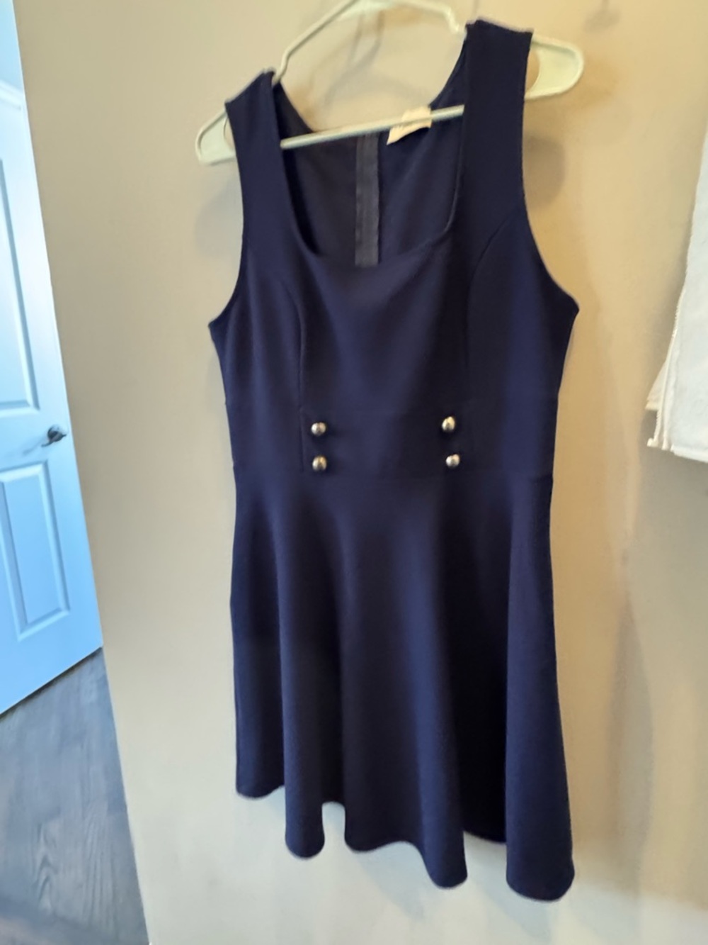 Mystic Navy Sleeveless Dress with Decorative Waist Buttons